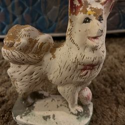 Vintage Carnival Prize Chalkware Dog With Ball Figure 