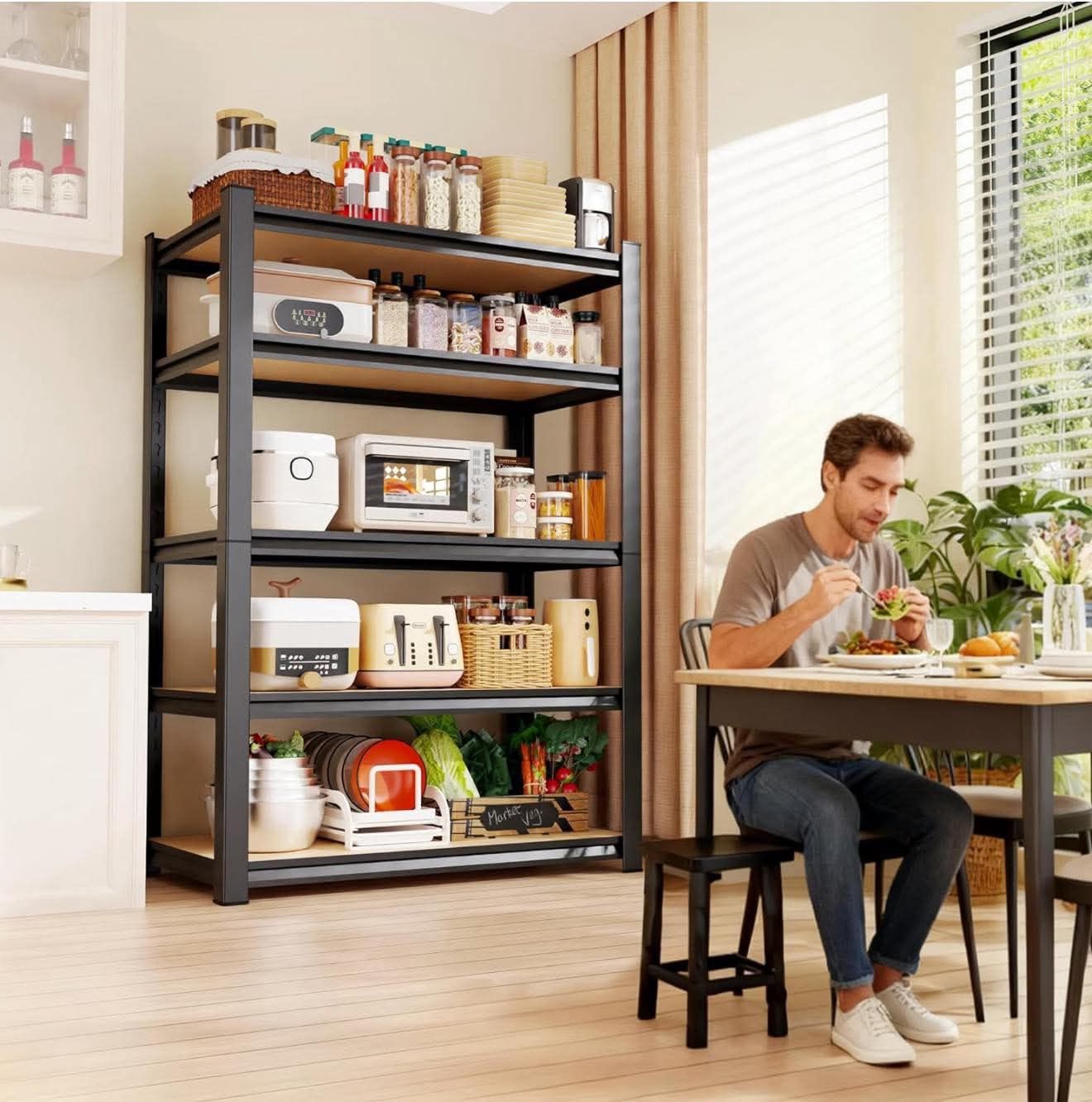 71"H-35"W Garage Shelving-Tier Storage ,Adjustable Heavy Duty Metal Shelving Large Rack,Utility Steel Shelf For Industrial Pantry T-5