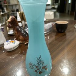 Ruffle-Top Jadeite Vase With Handpainted Gold Roses; Mint Green Bud Vase
