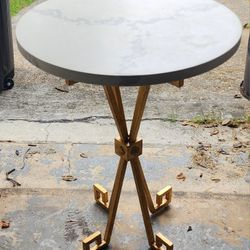 Marble Top Metal Base Side End Table
