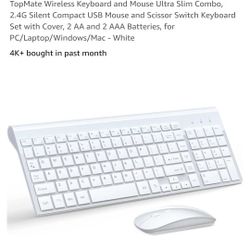 Wireless Keyboard and Mouse Ultra Slim Combo, 2.4G Silent Compact USB Mouse and Scissor Switch Keyboard Set with Cover, 2 AA and 2 AAA Batteries