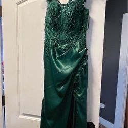 Long Cute Dress With Corset Top Dark Green (emerald) 