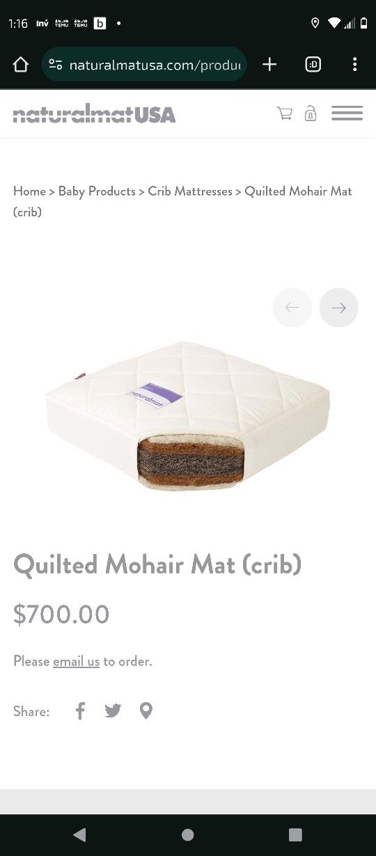 Naturalmat crib mattress Quilted Mohair Mat

