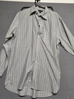 Lands End Supima No Iron Oxford striped button front shirt 16 1 2 36 tall