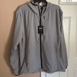 MACK RUSSO Large  GRAY ZIP ATHLETIC JACKET WITH HOOD, $25