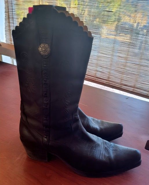 Western Black Leather Cowgirl Boots Size 40 Women's 9.5