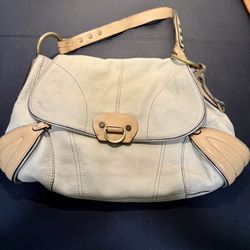 Ellen Tracy Vintage Y2K Off-White Bone Leather Summer Bad Satchel Top Handle