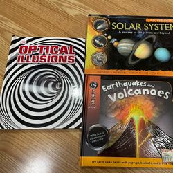 3D Book Lot Optical Illusions, Solar System, Earthquakes & Volcanoes, All 3D Pop Out Effect Unique 