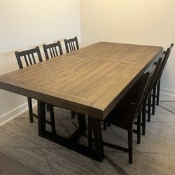 Farmhouse Dining Table with 6 IKEA Stefan Chairs – Solid Wood