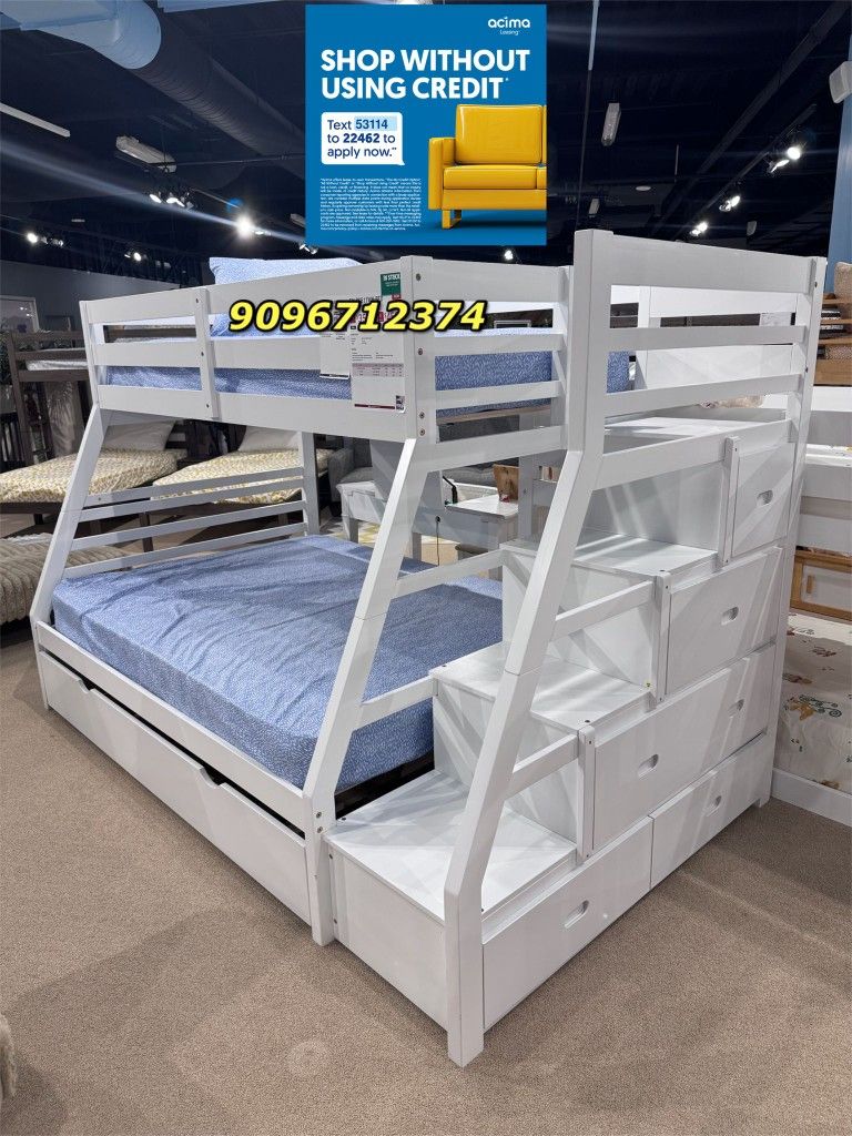 Twin/full/twin Size White Bunkbed W Orthopedic Mattress