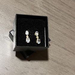 Swiss Blue Topaz & Diamond Drop Earrings – 18K Gold Over Sterling Silver | Police Auction Treasure