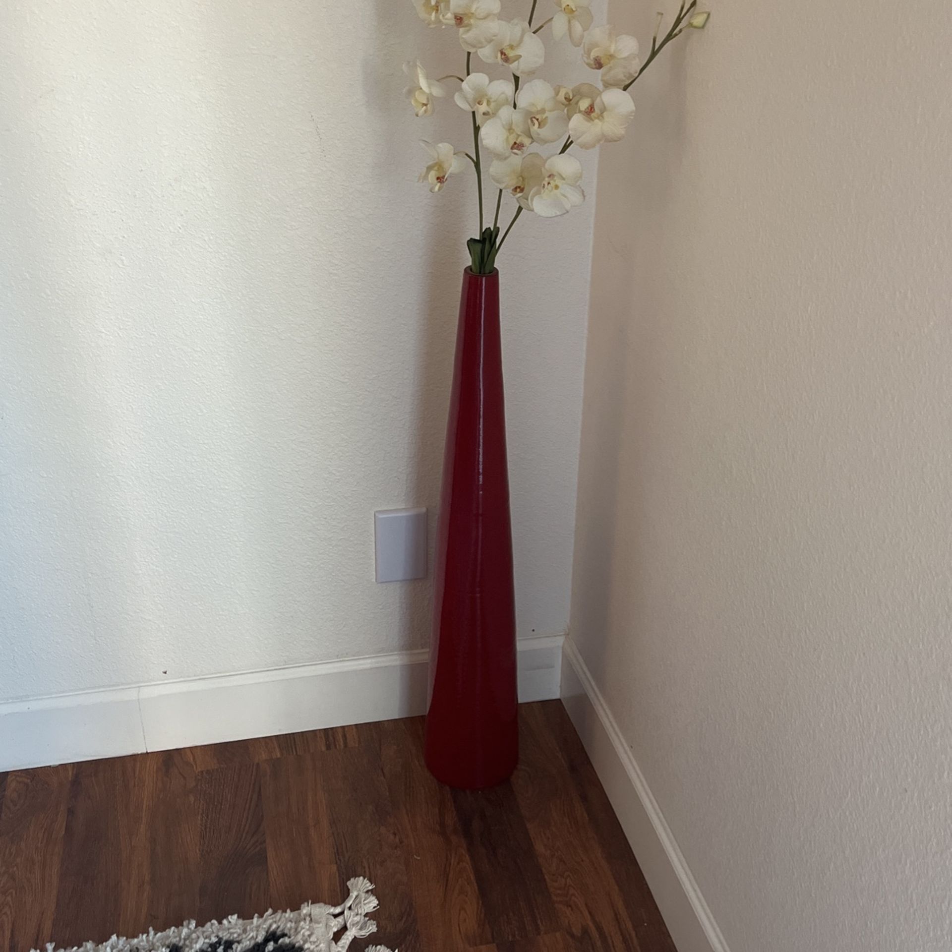 Large Red Floor Vase With Orchids 