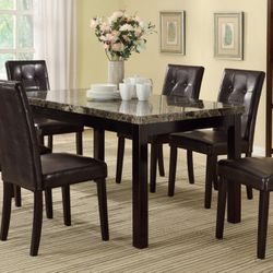 Brand New Espresso 7pc Dining Table Set w Marble Top