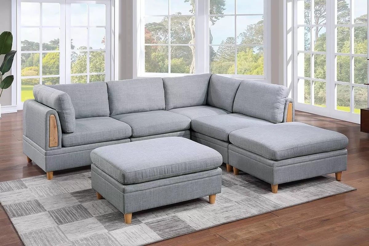 Brand New Light Grey Modular Sectional Sofa w Ottoman