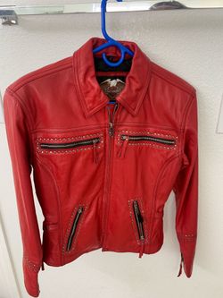 Rare Vintage Red Leather Harley Davidson Bike Jacket with Studs