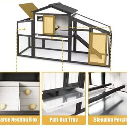 Chicken Coop with Run, Wooden Hen House with Nesting Box & UV-Proof Roof, Extendable Design, Black