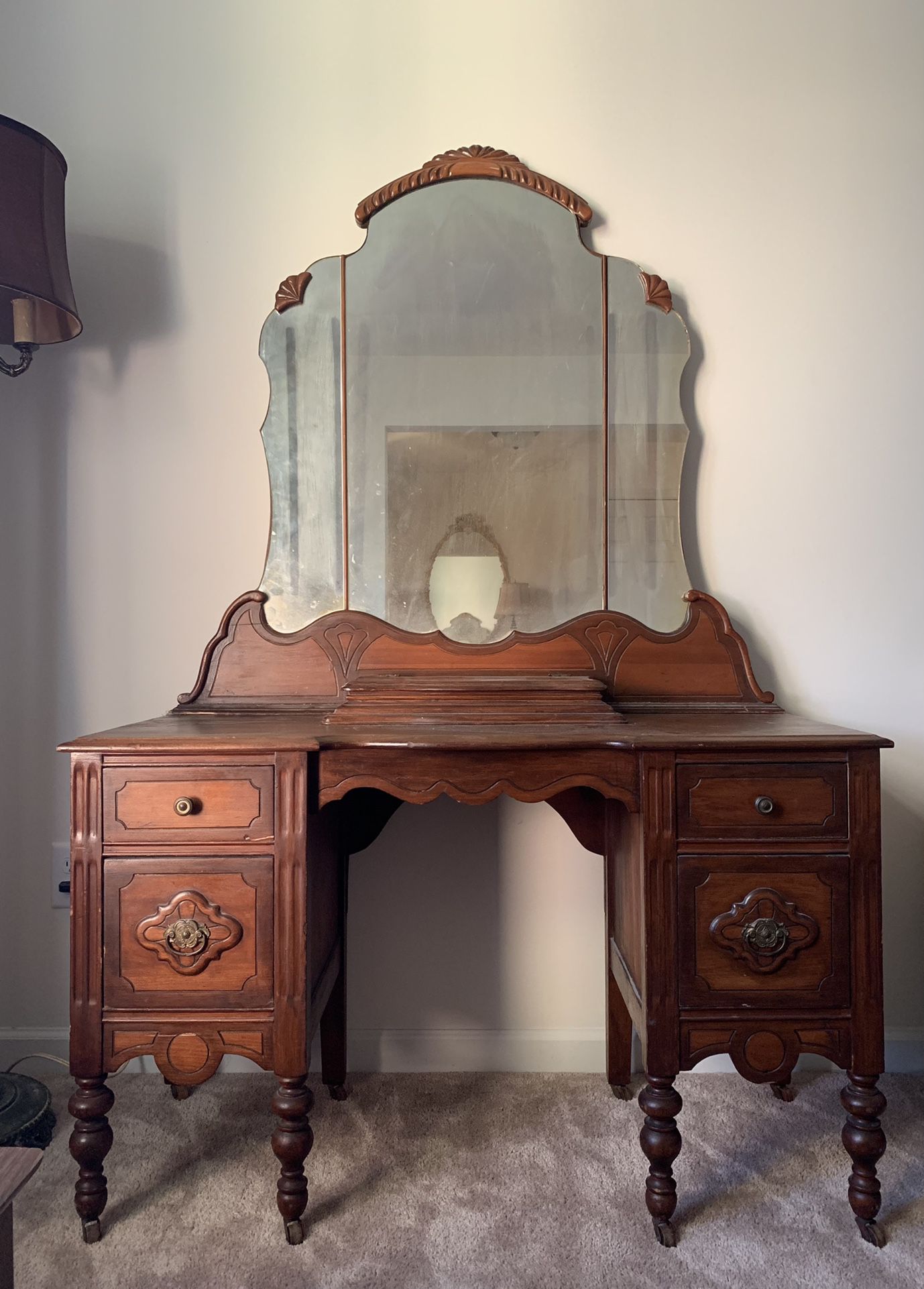 Antique Vanity, Mirror and Stool