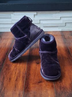 UGG Classic Mini Velvet Boots Purple Plum Shearling Lined Women’s Size 6 EU 37