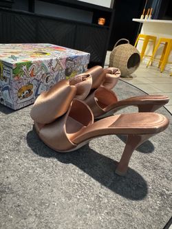 Rose Gold Satin Bow Heeled Mules