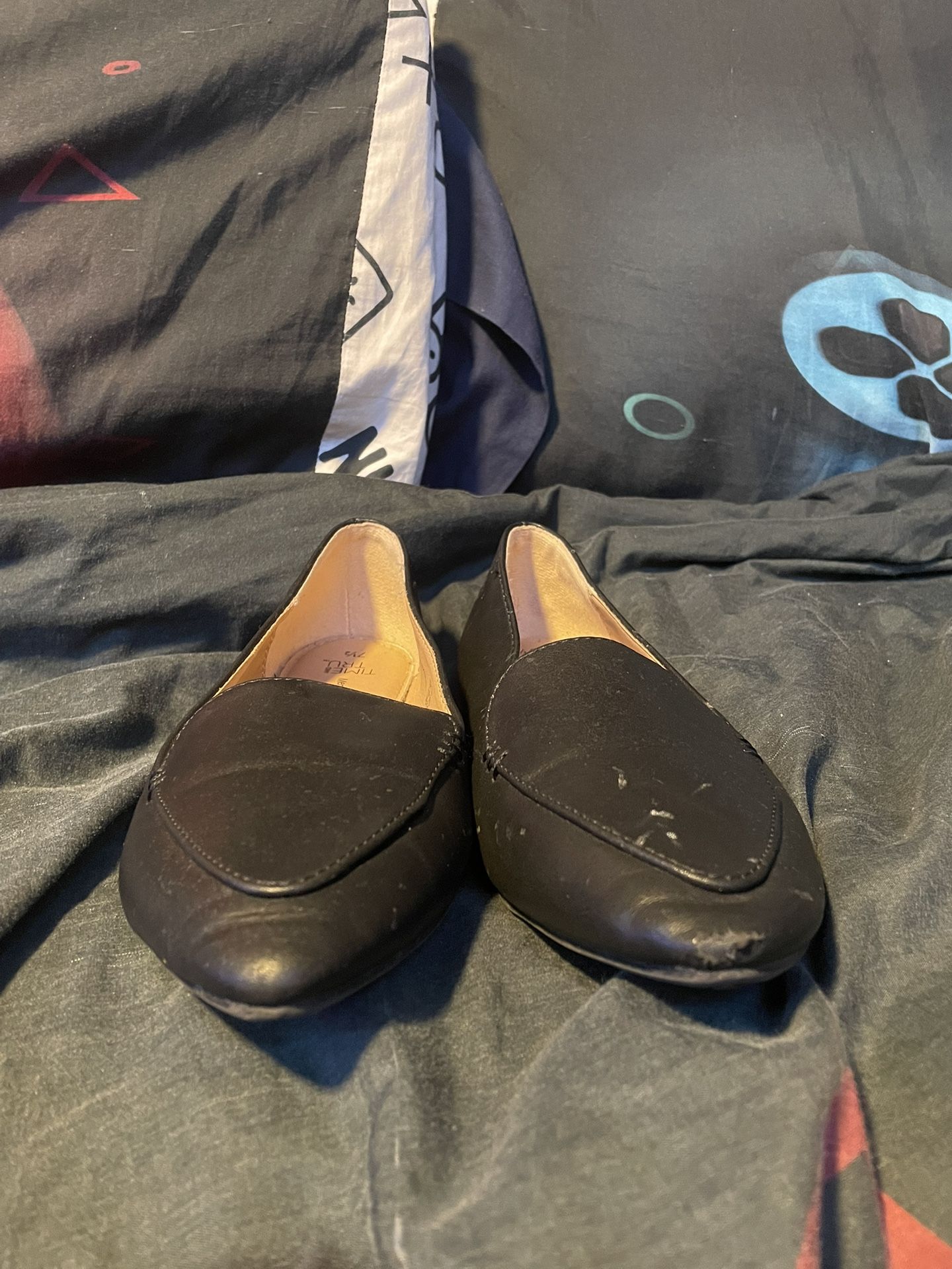 Time And True Kids Girls Size 7.5 Black Comfy Fancy Leather Dress Shoes