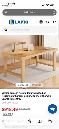 Mesa de escritorio grande LAKIQ de madera natural – 86.6”