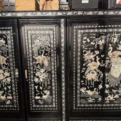 Black Lacquer Mother Of Pearl Armoire 