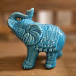 Blue Ceramic Elephant Figurine