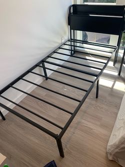 Black Metal Twin Bed Frame with Headboard Shelf