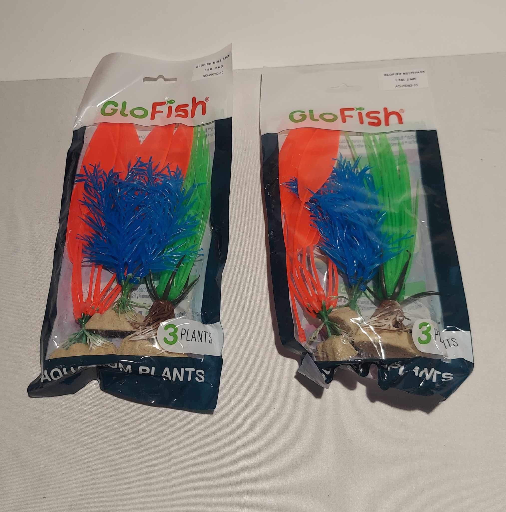 GloFish Enhanced Plastic Aquarium Plants Multi Color 2 Sets of Three