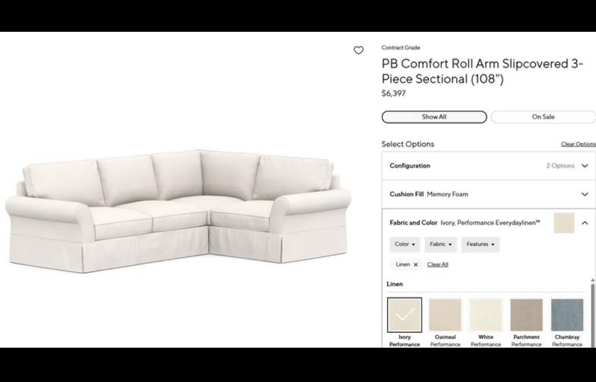 PB comfort slip covered L shape sectional