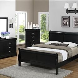 Brand New Black, White, Gray, Cherry King Sleigh Bedframe, Dresser, Mirror, Nightstand 4PCs Set