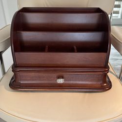 Brown Wood Desk Storage Organiser Solid