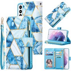 Wallet Case for Samsung Galaxy S21, Premium Vintage PU Leather Magnetic Closure Handbag Zipper Pocket Case Kickstand Card Holder Slots with Wrist Stra