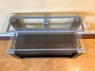 Glass and Metal TV Stand with Shelves
