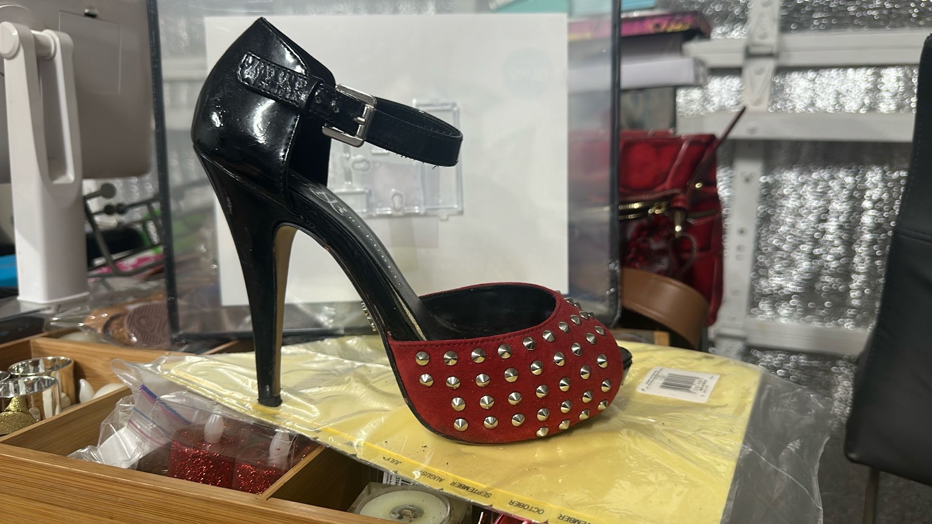 Rockin Black And Red Studded Heels