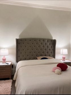 Grey Tufted Bedframe and Headboard