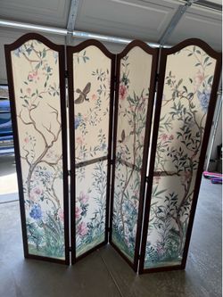 4-Panel Wood Folding Room Divider – Floral Design