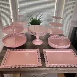 Set of 7 Pink Cake Stands