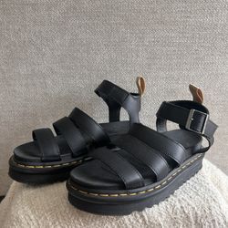 Dr. Martens Black Platform Leather Strappy Ankle Buckle Sandals US 6