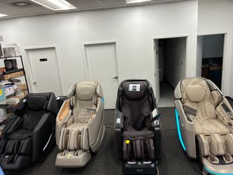Osaki AI massage chair in cream white and brown,black
