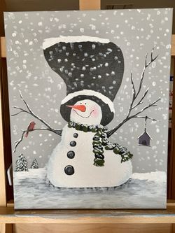 Adorable Snowman: 16 x 20 Canvas Acrylic Painting