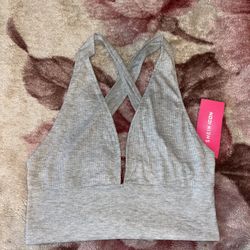 SHEIN Grey Ribbed Halter Neck Crop Top Size M