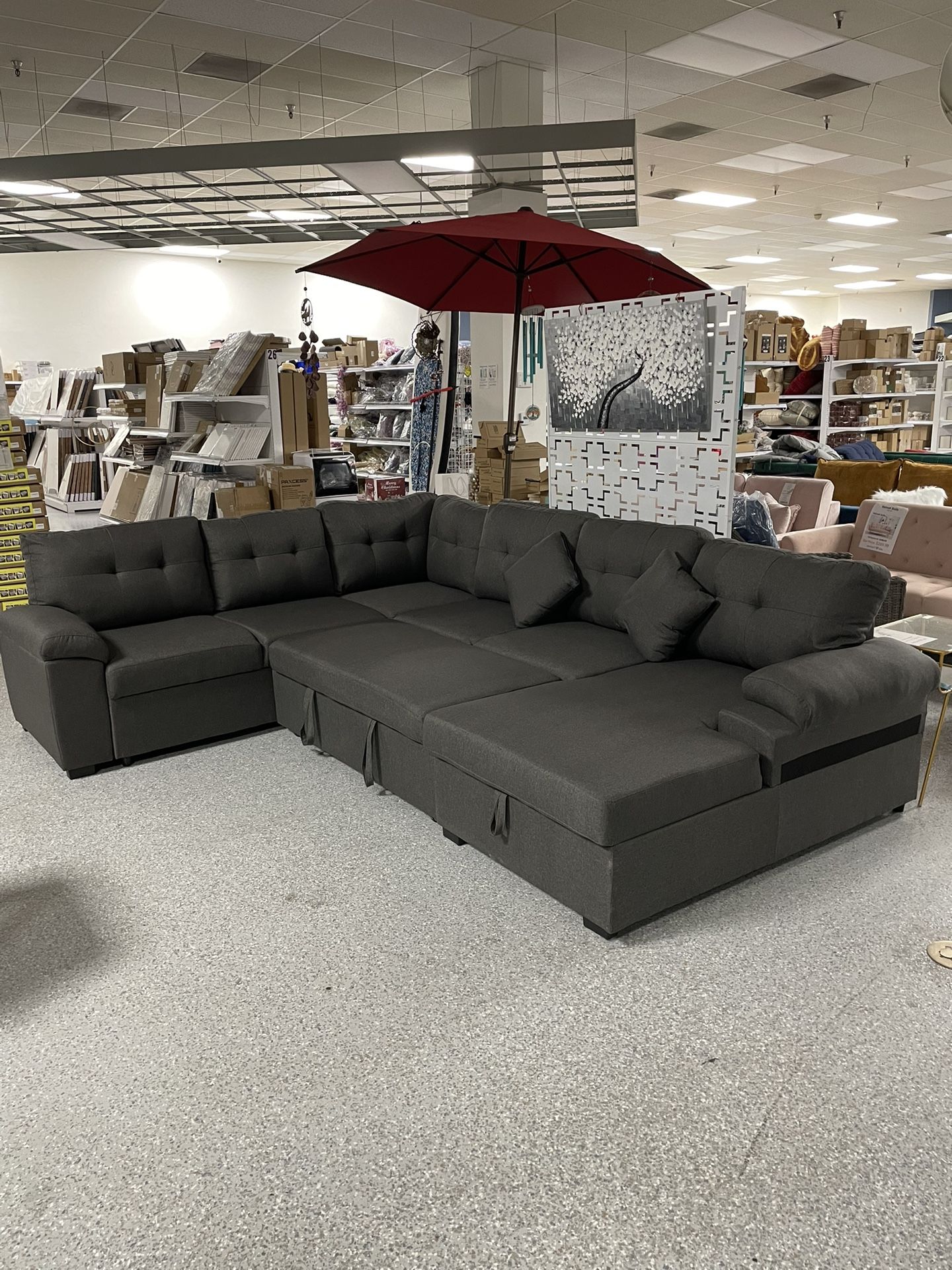 Extended 114" Pull Out Sleeper Sofa Bed Sectional Couch With Storage Chaise