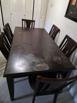 Dark Wood Dining Table with 6 Chairs