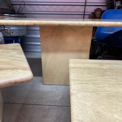 Vintage Set Of Travertine Tables: Console, Coffee, And End Table. Made In Italy