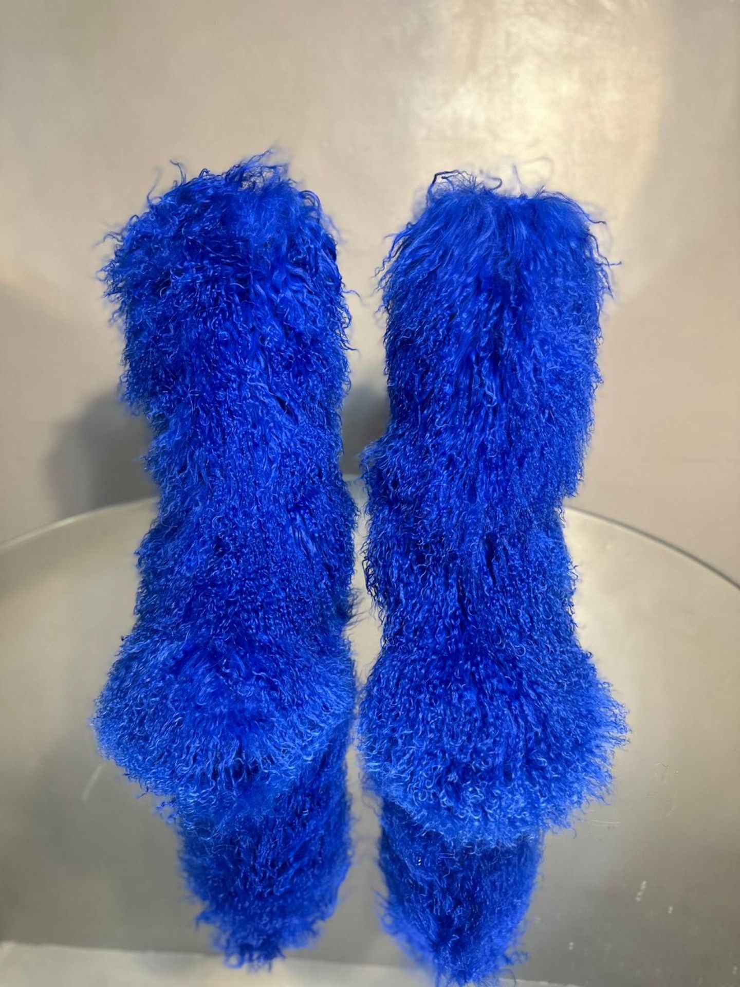 Blue Real Fur Shaggy Boots Size 10