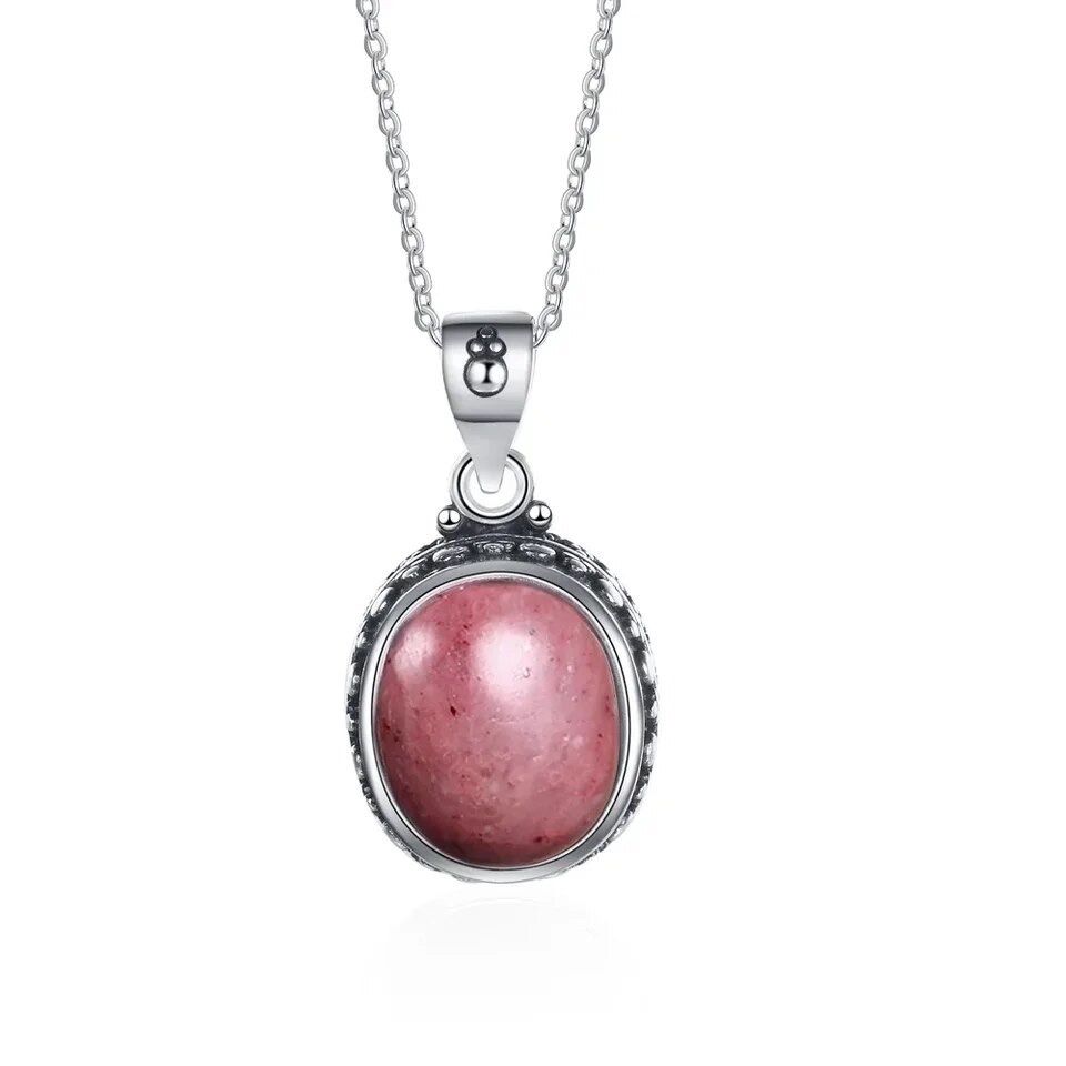 yu Natural Rhodochrosite Pendants Necklace 925 Sterling Silver [PEN92]