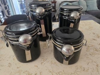 4-Piece Ceramic Kitchen Canisters Set, Airtight Containers with spoons