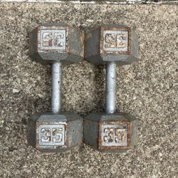 35lb Cast Iron Hex dumbbell set dumbbells 35 lb lbs 35lbs Weight Weights 70lbs total Workout Weightlifting