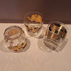 Vintage USA Map Gold Rocks Glasses Set of 3 by CERA